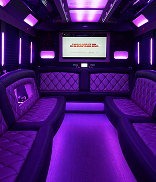 purple party bus interior